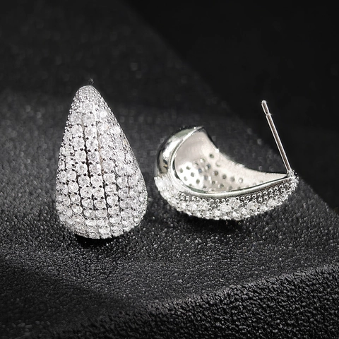 Fashion Water Drop Zirconia Copper Earrings Elegant Micro Pave Teardrop Stud Earrings For Women Trendy Costume Jewelry Gift