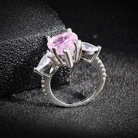 Elegante Anillo de Cobre con Diamantes de Imitación de Gota Rosa para Mujer Joyería de Moda Anillo de Piedra de Talla Pera
