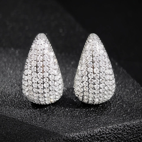 Fashion Water Drop Zirconia Copper Earrings Elegant Micro Pave Teardrop Stud Earrings For Women Trendy Costume Jewelry Gift