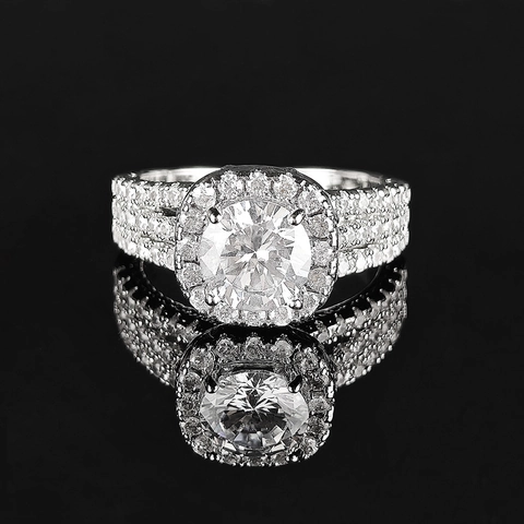 Luxury Copper Round Zirconia Halo Ring Elegant Engagement Wedding Ring For Women 3 Rows Pave Rhinestone Fashion Jewelry