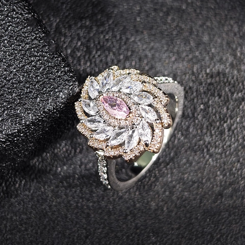 Anillo de Cobre con Circonia en Forma de Flor para Mujer Chapado en Dos Tonos Oro Rosa Plata Joyería de Moda Regalo