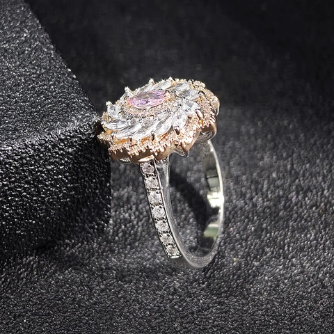 Anillo de Cobre con Circonia en Forma de Flor para Mujer Chapado en Dos Tonos Oro Rosa Plata Joyería de Moda Regalo