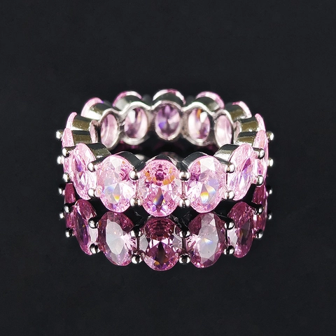 Oval Cut Cubic Zirconia Eternity Band Ring For Women Copper Gold Plated Full Circle Inlaid Finger Ring Wedding Jewelry
