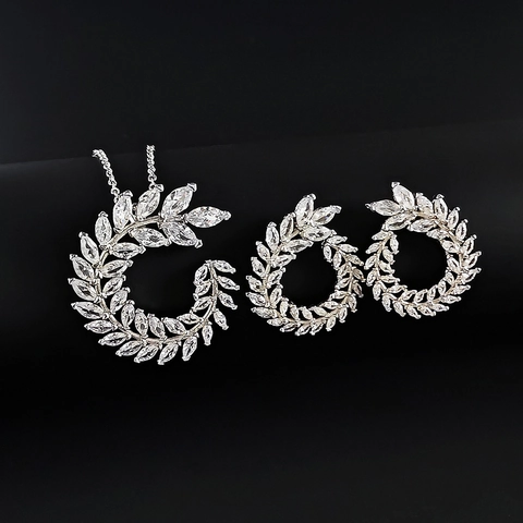 Elegant Copper Zirconia Jewelry Set For Women Sparkling Marquise Cut Zirconia Necklace And Stud Earrings For Wedding Bridal Party