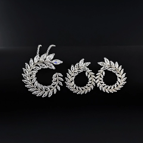Elegant Copper Zirconia Jewelry Set For Women Sparkling Marquise Cut Zirconia Necklace And Stud Earrings For Wedding Bridal Party