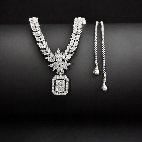 Luxus Kupfer Zirkonia Halskette Ohrringe Schmuck Für Damen Versilbert Smaragdschliff Verstellbar Braut Hochzeit Bankett