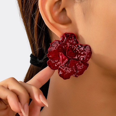 Vintage Oversized Alloy Flower Stud Earrings With Rhinestone Cowboy Boot Hat Jewelry For Women Fashion Statement Gift