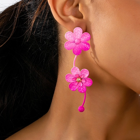 Fashion Oversized Geometric Pleated Painted Flower Earrings For Women Alloy Enamel Artificial Baroque Pearl Drop Earrings Jewelry