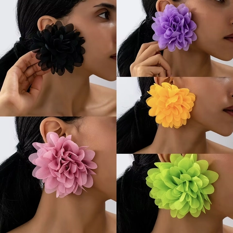 Große Übergroße Stoff Blume Ohrstecker Für Damen Elegant Legierung Floral Ohrringe Retro Statement Schmuck Blumenblätter