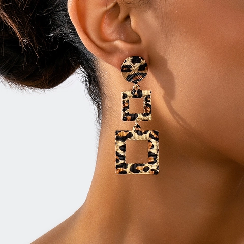 Vintage Leopard Print Alloy Earrings For Women Geometric Heart Flower Pattern Gold Plated Drop Earrings Fashion Jewelry
