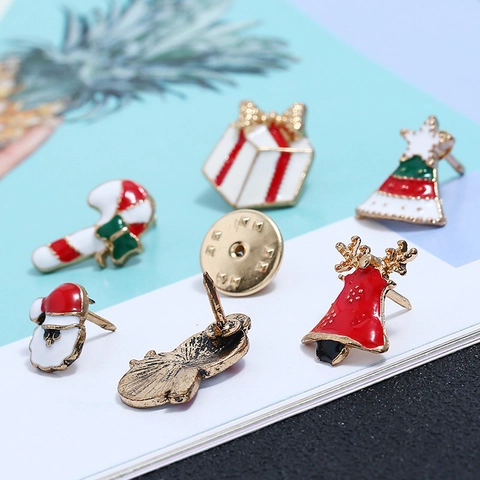 Lot de Broches de Noël en Émail Alliage Père Noël Bonhomme de Neige Sapin Cadeau Épingles pour Fête Bijoux de Vacances