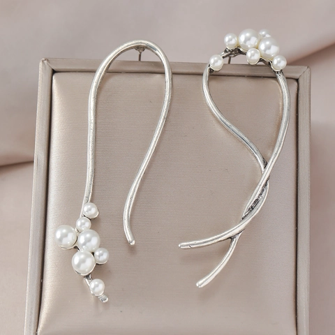 Pendientes Asimétricos de Aleación Vintage con Flores Corazón Perlas Artificiales y Borla para Mujer Plata Antigua Oro Diseño Floral Joyería