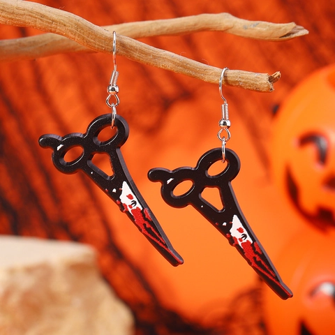 Halloween Horreur Couteau Sanglant Ciseaux Boucles d'Oreilles Pendantes Femmes Acrylique Effrayant Gothique Bijoux Cadeau