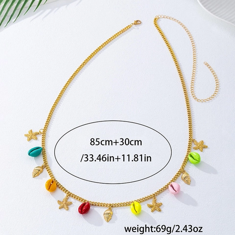 Cadena de Cintura de Capas de Aleación de Oro Bohemia para Mujer Vacaciones Playa Colgante Estrella de Mar Concha Joyería