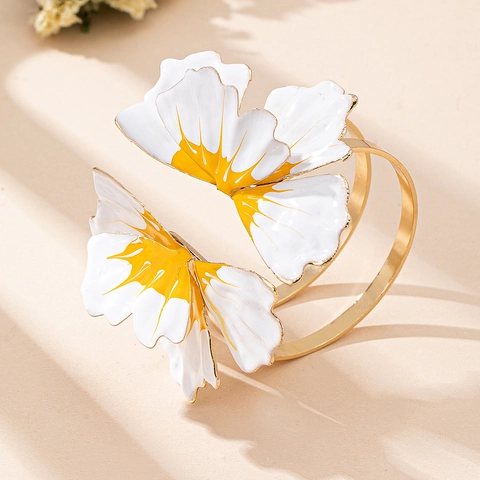 Vintage Alloy Enamel Flower Jewelry Collection For Women Petal Open Ring Bangle Earrings Chic Trendy Floral Party Accessories