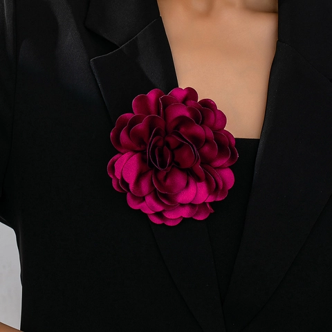 Spilla a Fiore in Tessuto di Raso 3D Vintage Francese Elegante da Donna Bordeaux Rosa Camelia Corsage per Matrimonio Gioielli