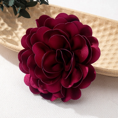 Spilla a Fiore in Tessuto di Raso 3D Vintage Francese Elegante da Donna Bordeaux Rosa Camelia Corsage per Matrimonio Gioielli