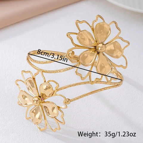 Vintage Zinc Alloy Flower Open Arm Cuff Bangle Gold Plated Double Layer Floral Upper Arm Bracelet For Women Fashion Jewelry