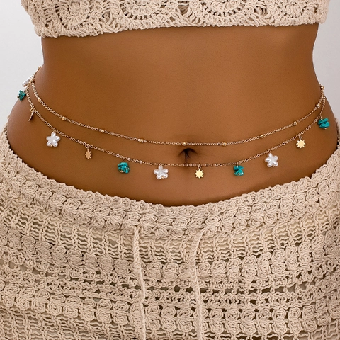 Catena da Vita a Strati in Lega d'Oro Bohemienne per Donna con Stelle e Perle Artificiali Catena Regolabile per il Corpo per Spiaggia