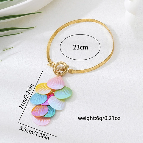 Bracelet de Cheville Chaîne Serpent Dorée Bohème pour Femme Vacances à la Plage Pendentif Coquillage Multicolore Bijoux OT