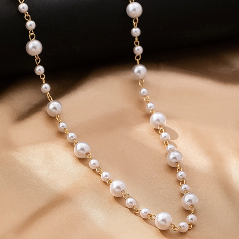 Elegante Catena da Vita in Perla Artificial Sintetica Per Donna Placcata in Oro Lega Con Nappina Lunga Catena per il Corpo Gioielli