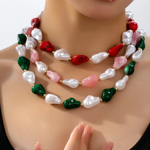 Französisch Vintage Barock Künstliche Perle Halskette Legierung Galvanisiert Unregelmäßige Einstellbare Choker Für Damen Schmuck