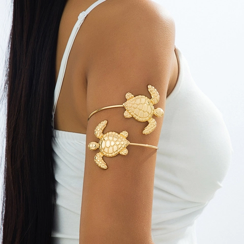 Bracciale da Braccio Aperto in Lega d'Oro Vintage Tartaruga Marina Stile Oceano Animale Per Donna Gioielli Moda Spiaggia
