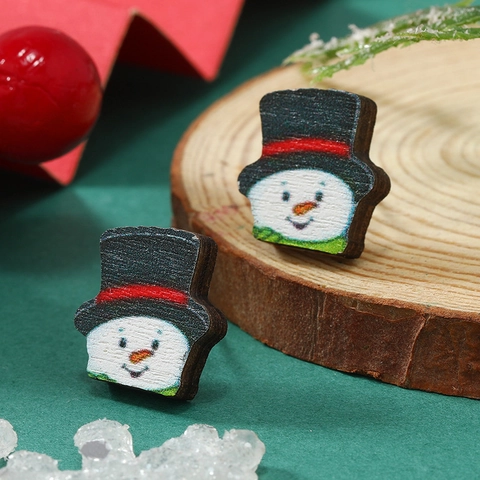 Pendientes de Botón de Madera de Navidad Papá Noel Muñeco de Nieve Reno Pendientes de Madera Estampados para Mujer Regalo