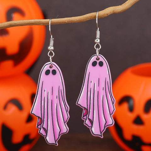 Halloween Pink Ghost Acrylic Drop Earrings For Women Punk Sweet Cool Style With Stainless Steel Earring Post Party Jewelry
