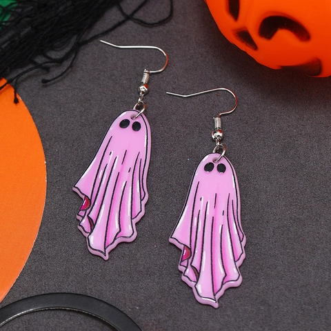 Halloween Pink Ghost Acrylic Drop Earrings For Women Punk Sweet Cool Style With Stainless Steel Earring Post Party Jewelry