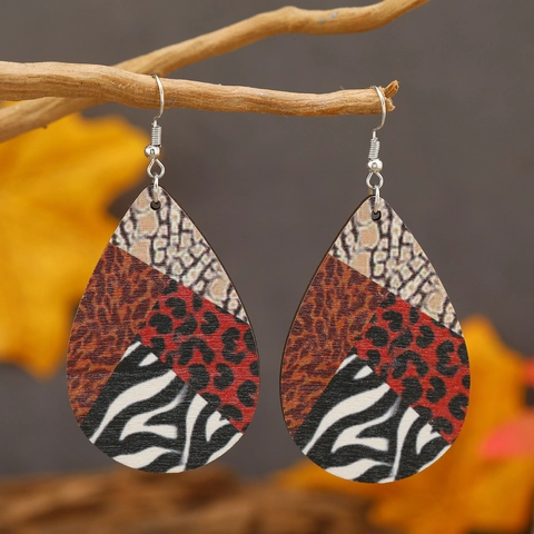 Western Vintage Wood Hollow Out Waterdrop Earrings Sunflower Cowboy Boot Cow Skull Cactus Animal Print Drop Earrings For Women Jewelry