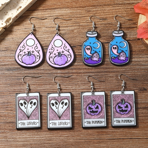 Halloween Acrylic Tarot Card Drop Earrings For Women Funny Ghost Potion Bottle Pumpkin Devil Gothic Party Jewelry Earrings