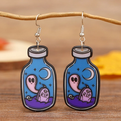 Halloween Acrylic Tarot Card Drop Earrings For Women Funny Ghost Potion Bottle Pumpkin Devil Gothic Party Jewelry Earrings