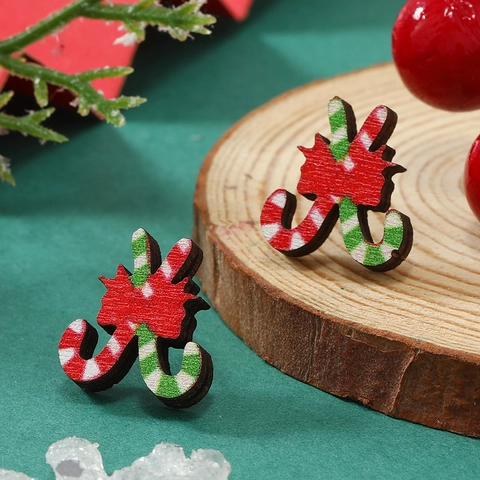 Pendientes de Botón de Madera de Navidad Con Poste de Acero Inoxidable Papá Noel Muñeco de Nieve Alce Hombre de Jengibre Regalo Festivo Mujer