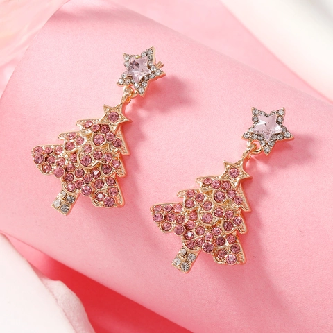 Lussuosi Orecchini Pendenti a Forma di Albero di Natale Per Donna con Strass e Stella in Lega Gioielli Regalo Festa di Natale