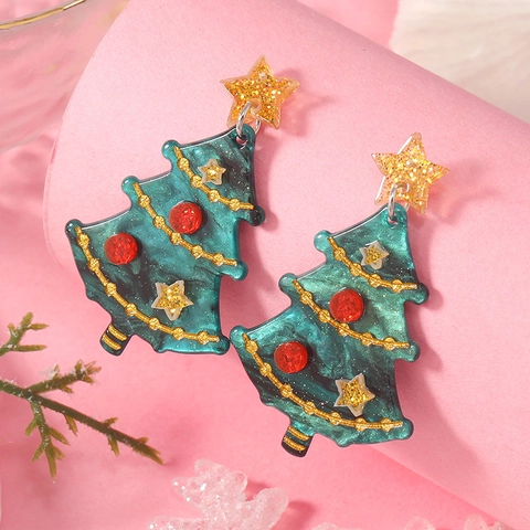 Kerstboom Kerstman Hangende Oorbellen Voor Vrouwen Acryl Hout Schattig Roze Groen Feestelijke Vakantie Oorbellen
