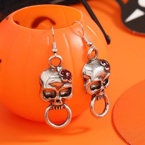 Halloween Γοτθικά Σκουλαρίκια Κρανίο Λουλούδι Για Άνδρες Γυναίκες Αντίκες Ασήμι Κράμα Πανκ Hip Hop Πάρτι Κοσμήματα Αξεσουάρ