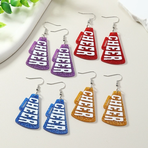 Megaphon Acryl Ohrhänger Mit Edelstahl Ohrstecker-Stift Glitzer Cheer Buchstabe Bedruckte Ohrringe Für Damen Mädchen