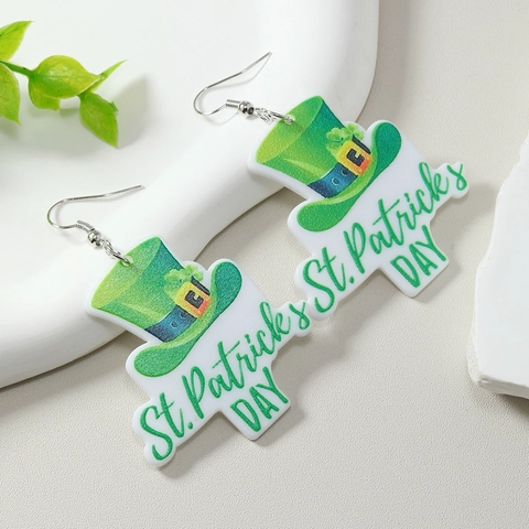 Boucles d'Oreilles Pendantes en Acrylique Saint-Patrick Vert Trèfle Chapeau Chanceux Camion Rétro Irlandais Bijoux de Fête
