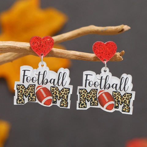 Acryl American Football Honkbal Sport Thema Hart Oorknopjes Luipaardprint Game Day Sieraden Voor Vrouwen Cadeaus