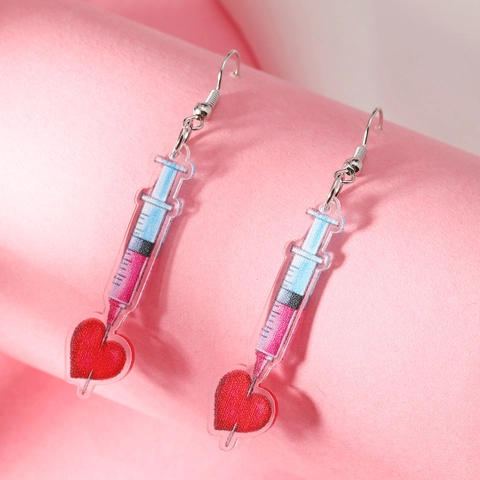 Creative Medical Theme Acrylic Dangle Earrings Syringe Capsule Pill Thermometer Pattern Quirky Earrings Jewelry For Women