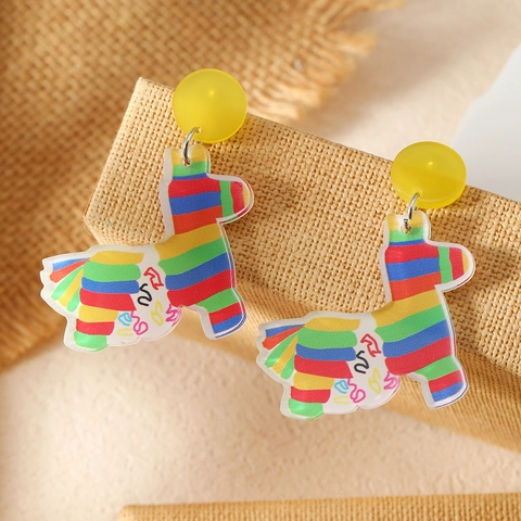 Mexicaans Carnaval Thema Acryl Oorhangers Regenboog Pinata Llama Sombrero Hoed Bedrukt Feestelijke Sieraden Voor Dames Unisex