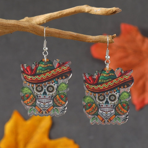 Mexican Cinco De Mayo Day Of The Dead Acrylic Earrings For Women Colorful Gnome Guitar Skull Sombrero Taco Ethnic Party Jewelry