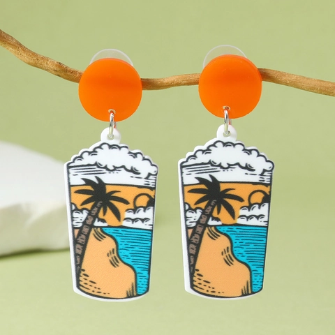 Acryl Kreative Ohrringe Lesen Buch Blumen Strand Bierkrug Sonnenschein Muster Hängeohrringe Für Damen Literarischer Schmuck Geschenk