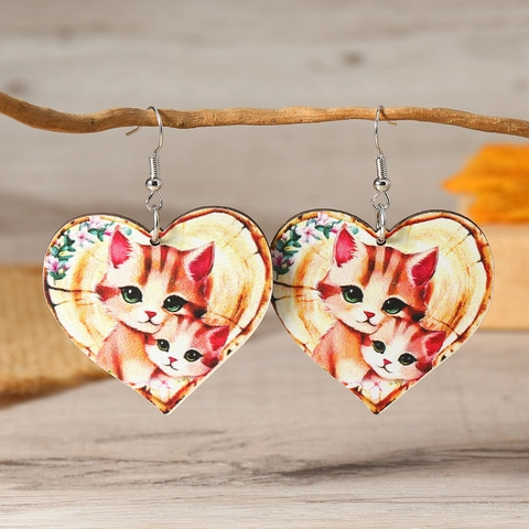 Mother's Day Wooden Dangle Earrings Cute Cartoon Animal Cat Giraffe Pig Otter Snail Mom Artistic Hand Painted Jewelry Gift
