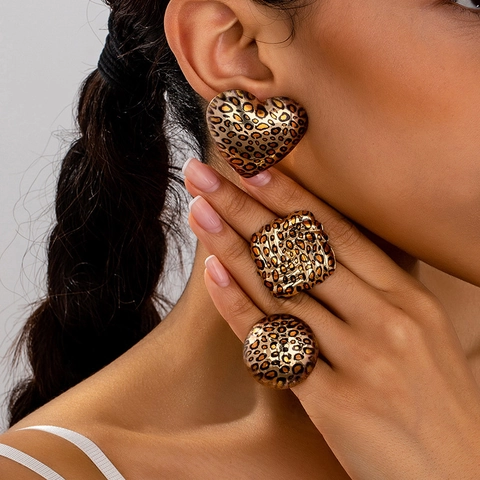 Boucles D'Oreilles Rétro À Imprimé Léopard En Alliage Pour Femmes Formes Coeur Rond Et Carré Bijoux De Mode