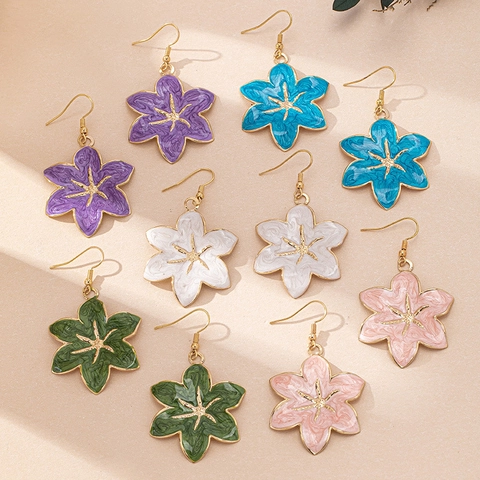 French Vintage Enamel Floral Drop Hook Earrings With Stainless Steel Earring Post Colorful Flower Jewelry For Women Party