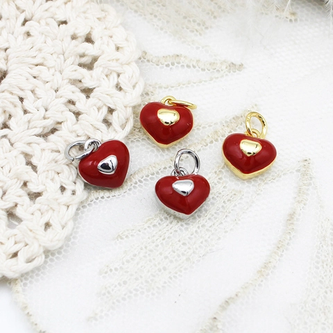 Retro Ancora Red Heart Pendant Cupid Arrow Enamel Copper Charm For Necklace Bracelet DIY Jewelry Making Electroplated Gold Silver Pendant