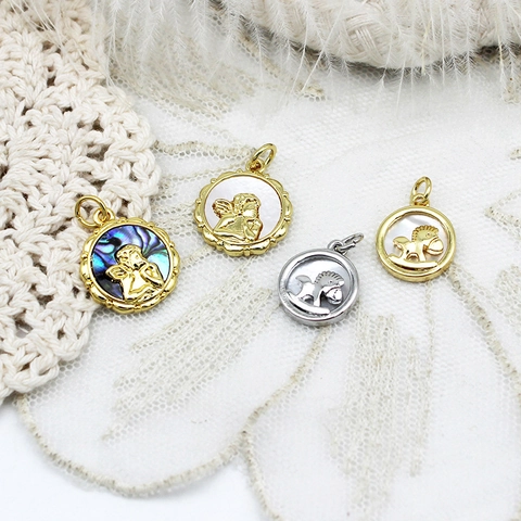 Copper DIY Pendant With White Shell Artificial Pearl Rhinestone Heart Angel Sun Snowflake For Necklace Bracelet Making