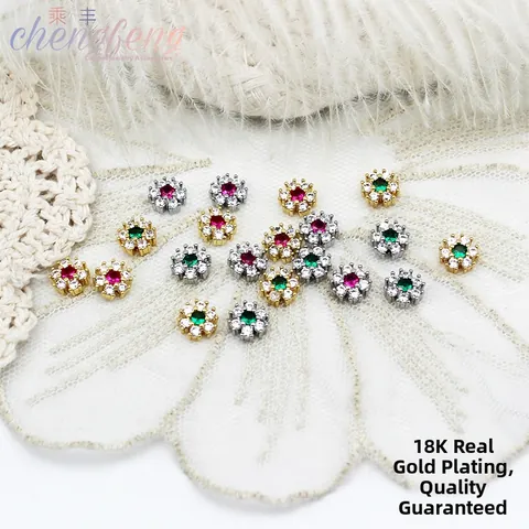 Pendentif en Cuivre Plaqué Or 18K Forme Fleur Perle Intercalaire avec Strass et Perle Artificielle pour Collier Bracelet DIY Bijoux